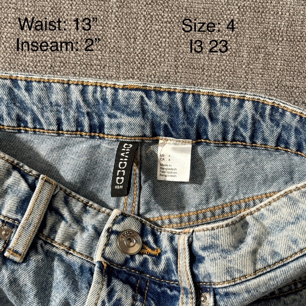 Divided H&M Denim Shorts Women Size 4 Light Wash Lace Up Raw Hem‎ - Picture 2 of 3